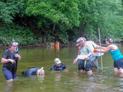 Students surveying freshwater mussels-3