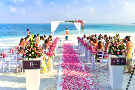 Seaside Wedding with rose walkway photo