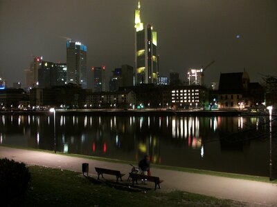 Frankfurt night view of skyline photo