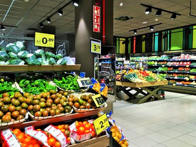 Fresh fruit and vegetables on market photo