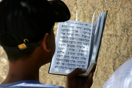 Reading a prayer book in Jerusalem, Israel photo