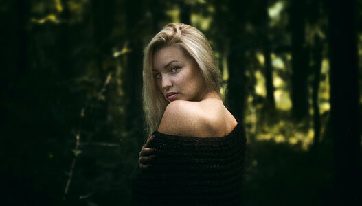 Sensual Portrait of Beautiful Young Woman in Forest photo