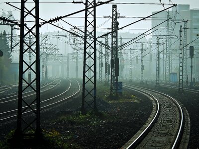 Railroad tracks rail traffic upper lines photo