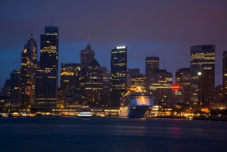 Cruise ship buildings dawn photo