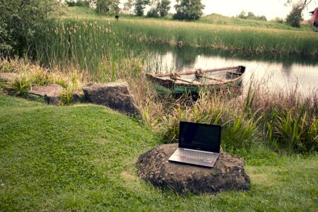 Laptop on Lake Free Photo photo