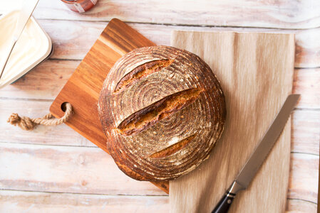 Freshly Baked Bread and Knife photo