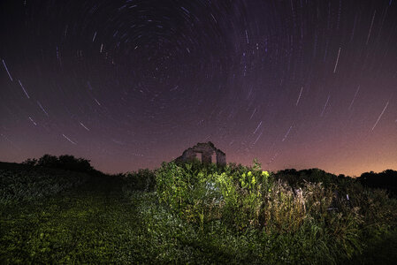 Star Trails over Ruined House