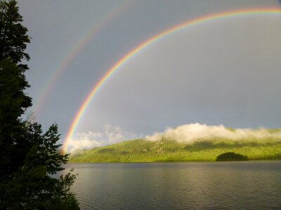 Double rainbow thunderstorm photo