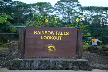 Sign Rainbow Falls in Hilo. Wailuku River State Park photo