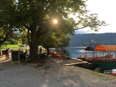 Medieval castle on the Bled lake photo