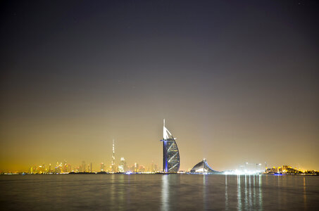 Night lights and skyline in Dubai, United Arab Emirates, UAE photo