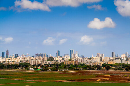 Skyline with towers and sky in Tel-Aviv, Israel photo