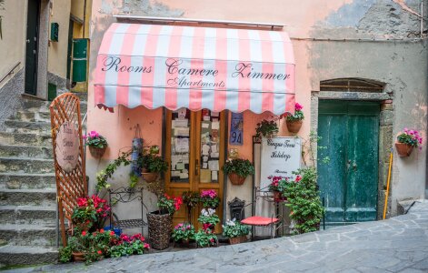 Italy Cinque Terre Store Front Awning Flowers Shop photo