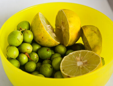 Yellow Bowl Lemons Veggies photo