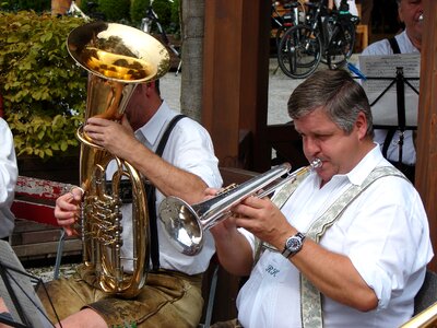 Men leather pants brass band photo