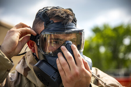Gas mask during a nuclear scenario photo