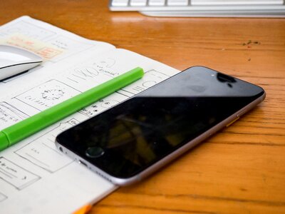 Wireframe Sketch Desk Wood Mobile Device photo