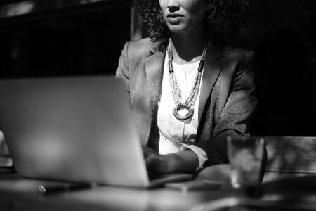 Black White Woman Work Laptop photo
