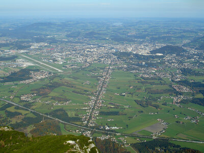 The Salzburg basin as viewed from the air in Austria photo