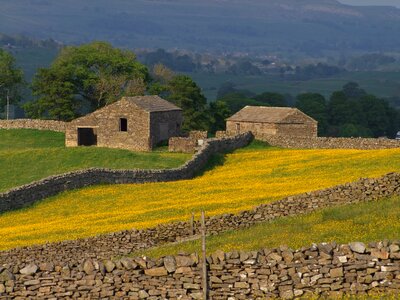 Farm fields buildings photo