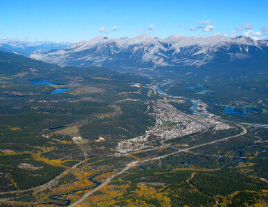 Aerial View of the landscape of Jasper National Park, Alberta, Canada