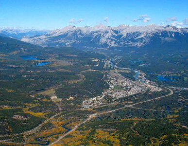 Aerial View of the landscape of Jasper National Park, Alberta, Canada photo