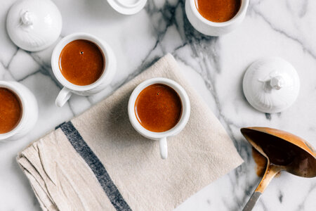 Cups of Coffee or Chocolate on Marble Table