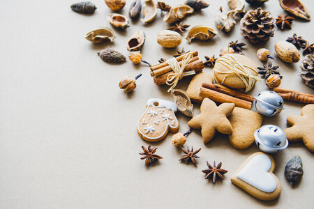 Christmas Composition Cookies, Pinecone, Cinnamon Sticks, Anise Stars photo