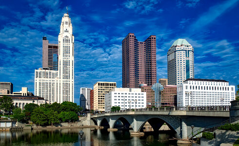 Skyline of Columbus under Blue Skies in Ohio photo
