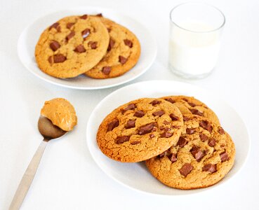 Chocolate Chip Cookies and Glass of Milk photo