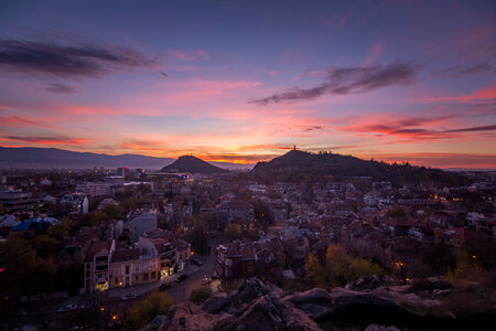 Sunset over the town overlook in Bulgaria photo