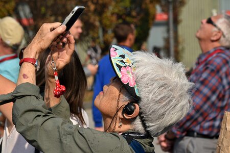 Earphones elderly hat photo