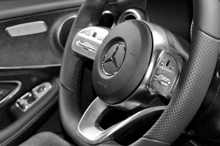 Monochrome steering wheel car photo