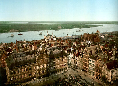 Antwerp and the river Scheld in Belgium around 1900 photo