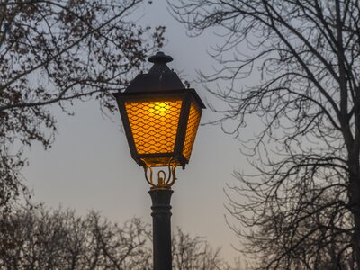 Madrid night street lamp photo