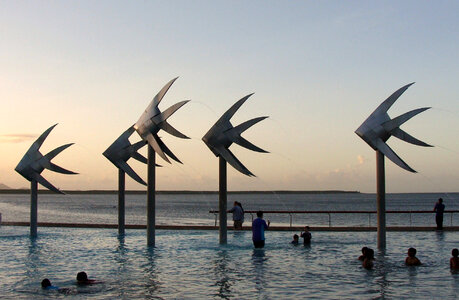 The Lagoon on Cairns Esplanade at sunset in Queensland, Australia photo