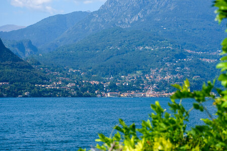 View of Mountains and Village Around Lake Como