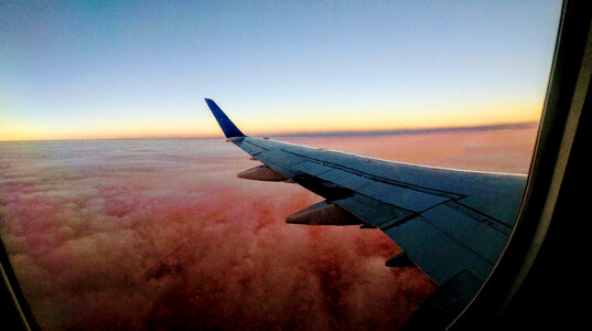 View from the wing of an airplane photo