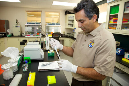 Service scientist at Lower Columbia River Fish Health Center-1 photo