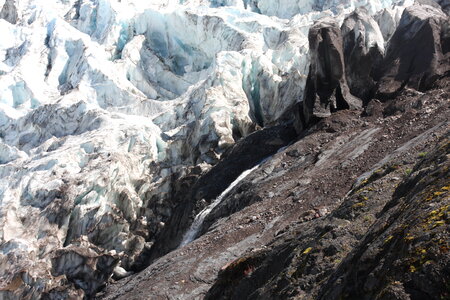 The sharp blueish ridges in the Coleman Glacier photo