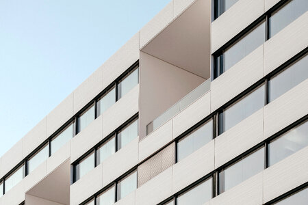 Modern Office Building White Facade with Windows photo