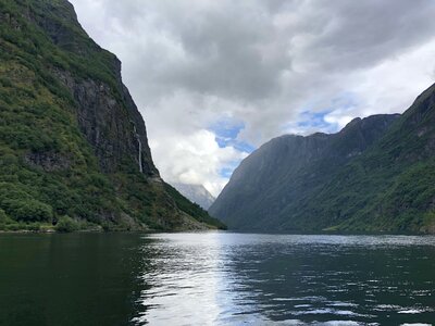 Foggy lakeside valley photo