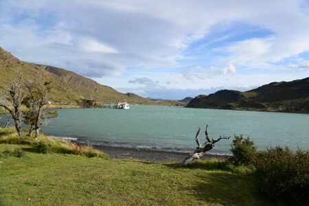 Pehoe Lake and Los Cuernos in the Torres del Paine National Park photo