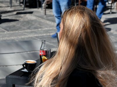 Blonde Hair pretty girl restaurant photo