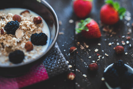 Healthy Breakfast of Muesli & Strawberries photo