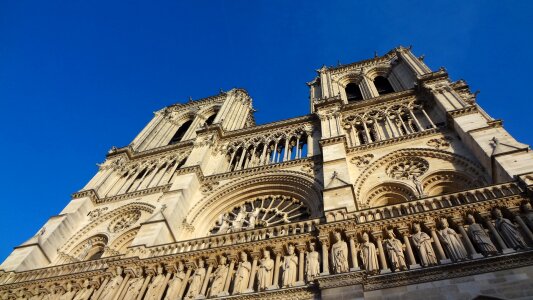 Notre-Dame Cathedral in sunset sun rays photo