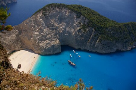 Attractive entrance into the Navagio Beach in Zakynthos Island photo