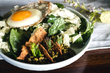 Healthy vegetarian salad with egg photo