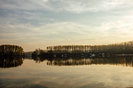 Lakeside beach house reflection photo