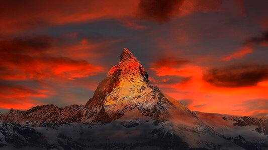 Beautiful Red Sky Matterhorn in Switzerland photo